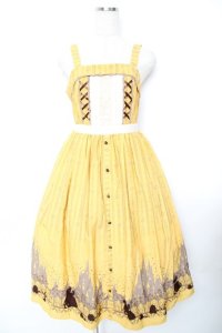 axes femme / Disney 美女と野獣 クラシックローズロングワンピース M イエロー Y-25-11-22-177-AX-OP-SZ-ZI