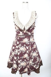axes femme / 総バラ柄Backリボンワンピース M ワイン Y-25-11-22-183-AX-OP-SZ-ZI