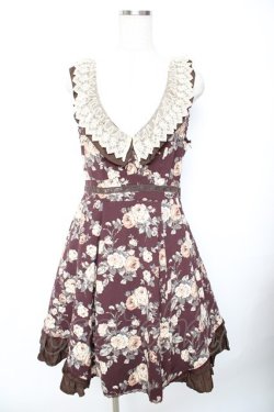 画像1: axes femme / 総バラ柄Backリボンワンピース M ワイン Y-25-11-22-183-AX-OP-SZ-ZY