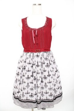 画像1: axes femme / シャンデリア柄切替ワンピース M ワイン Y-25-11-22-185-AX-OP-SZ-ZY