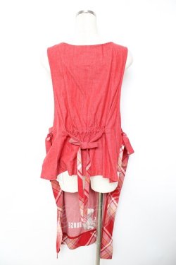 画像2: PINK HOUSE / クマ刺繍デニムタブリエ F 赤 Y-25-11-22-195-LO-OP-SZ-ZY