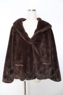画像1: axes femme / フード付きファーコート M 茶 Y-25-11-22-215-AX-CO-SZ-ZY