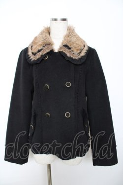 画像1: axes femme / 襟ファーショートコート M 黒 Y-25-11-22-217-AX-CO-SZ-ZY