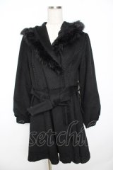 axes femme / 裾レース使いフード付きコート M 黒 Y-25-11-22-218-AX-CO-SZ-ZI