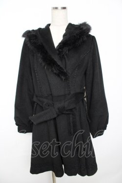 画像1: axes femme / 裾レース使いフード付きコート M 黒 Y-25-11-22-218-AX-CO-SZ-ZY