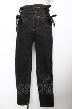 画像1: axes femme POETIQUE / ハイウエストレースアップパンツ S 黒 Y-25-11-22-230-AX-PA-SZ-ZY