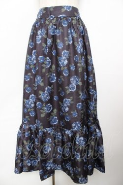 画像1: axes femme Nostalgic / 配色ローズ柄ロングスカート F 黒 Y-25-11-22-238-LO-SK-SZ-ZY