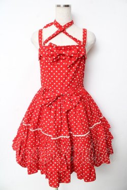 画像1: BABY, THE STARS SHINE BRIGHT / ドット・フリルジャンパースカート  赤 Y-25-11-24-086-BA-OP-SZ-ZY