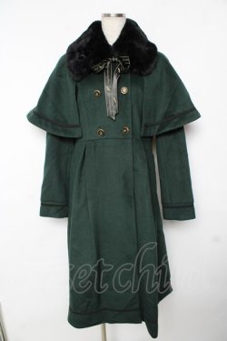 画像1: axes femme POETIQUE / ファー襟付きケープロングコート  グリーン Y-25-11-24-098-AX-CO-AS-ZY