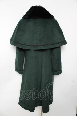 画像2: axes femme POETIQUE / ファー襟付きケープロングコート  グリーン Y-25-11-24-098-AX-CO-AS-ZY