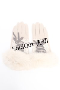 axes femme / レースアップファー付き手袋  ベージュ Y-25-11-24-015-AX-ZA-SZ-ZY