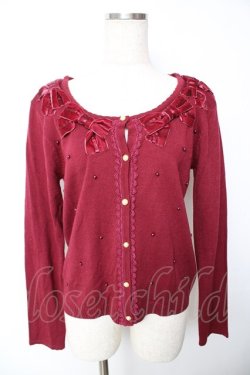 画像1: axes femme / ベロアリボンパールカーディガン  ワイン Y-25-11-24-037-AX-TO-SZ-ZY