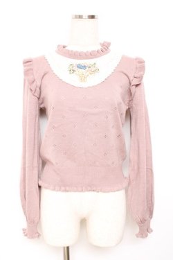 画像1: axes femme POETIQUE / リボン刺繍ブロッキングプルオーバー M ピンク Y-25-11-26-046-AX-TO-SZ-ZY