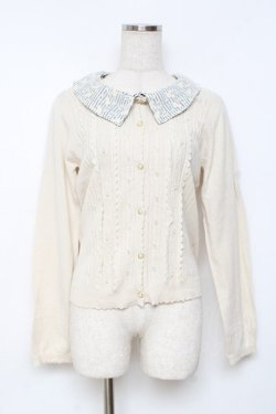 画像1: axes femme / ストライプ襟付きカーディガン M 生成り Y-25-11-26-048-AX-TO-SZ-ZY