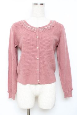 画像1: axes femme / パール配色ワッフルニットカーディガン M ピンク Y-25-11-26-049-AX-TO-SZ-ZY