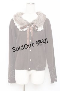 axes femme / 袖刺繍ファーティペ付きカーディガン M 茶 Y-25-11-26-050-AX-TO-SZ-ZY