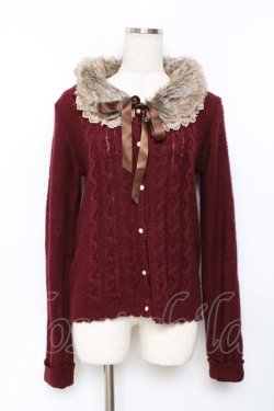 画像1: axes femme / ファー付ケーブル編カーディガン M ワイン Y-25-11-26-057-AX-TO-SZ-ZY