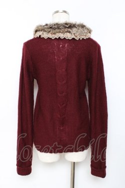 画像2: axes femme / ファー付ケーブル編カーディガン M ワイン Y-25-11-26-057-AX-TO-SZ-ZY