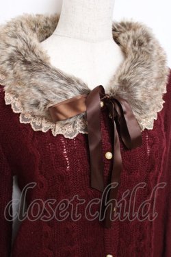 画像3: axes femme / ファー付ケーブル編カーディガン M ワイン Y-25-11-26-057-AX-TO-SZ-ZY