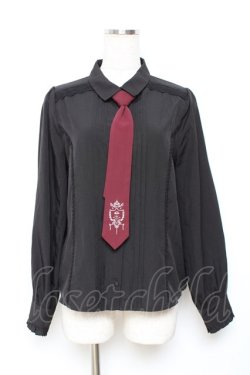 画像1: axes femme / 刺繍ネクタイ付ブラウス  黒 Y-25-11-26-063-AX-BL-SZ-ZY