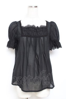 画像1: Moi-meme-Moitie / 逆十字レース半袖ブラウス 2 ブラック Y-25-11-26-069-MO-BL-SZ-ZY