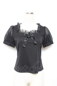 Moi-meme-Moitie / フリルリボンカットソー 2 ブラック Y-25-11-26-072-MO-TO-SZ-ZY