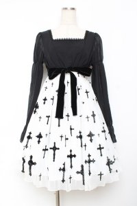 Moi-meme-Moitie / 十字架プリントワンピース 2 ブラックy×ホワイト Y-25-11-26-079-MO-OP-SZ-ZY