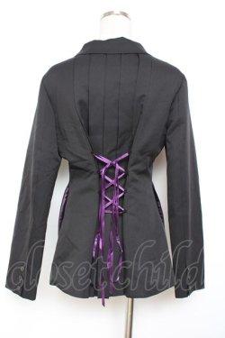 画像2: carina e Arle quin / 後ろ編み上げプリーツジャケット  黒 Y-25-11-26-081-LO-JA-SZ-ZY