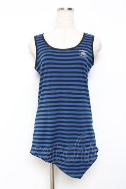 画像1: ALGONQUINS / ロゴ刺繍ボーダータンク F 青×黒 Y-25-11-26-088-AL-TO-SZ-ZY