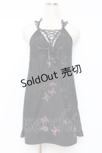 h.Jelly HONEY / 蜘蛛の巣レースバタフライプリントキャミ  黒 Y-25-11-26-092-HN-TO-SZ-ZY