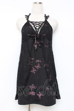 画像1: h.Jelly HONEY / 蜘蛛の巣レースバタフライプリントキャミ  黒 Y-25-11-26-092-HN-TO-SZ-ZY