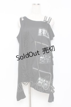 画像1: SEX POT ReVeNGe / クラッシュデザイン肩あきアシメロングカットソー M 黒 Y-25-11-26-100-SP-TO-SZ-ZY