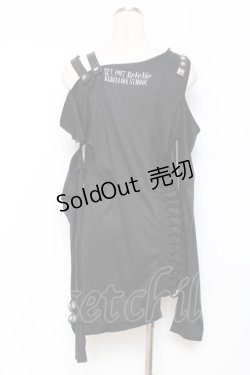 画像2: SEX POT ReVeNGe / クラッシュデザイン肩あきアシメロングカットソー M 黒 Y-25-11-26-100-SP-TO-SZ-ZY