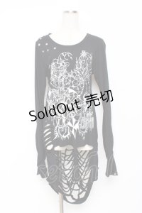 SEX POT ReVeNGe / ダメージ入りプリントロングカットソー M 黒 Y-25-11-26-101-SP-TO-SZ-ZY