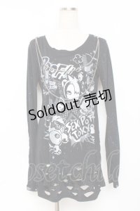 SEX POT ReVeNGe / キャラクターpt裾ダメージカットソー S 黒 Y-25-11-26-103-SP-TS-SZ-ZY