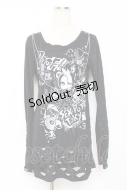 画像1: SEX POT ReVeNGe / キャラクターpt裾ダメージカットソー S 黒 Y-25-11-26-103-SP-TS-SZ-ZY