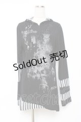 SEX POT ReVeNGe / ストライプ切替ハーフジッププリントカットソー L 黒×白 Y-25-11-26-105-SP-TO-SZ-ZY