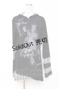 SEX POT ReVeNGe / ストライプ切替ハーフジッププリントカットソー L 黒×白 Y-25-11-26-105-SP-TO-SZ-ZY