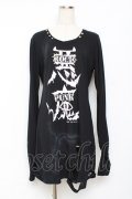SEX POT ReVeNGe / 悪魔プリントダメージ入りロングカットソー M 黒 Y-25-11-26-106-SP-TO-SZ-ZY
