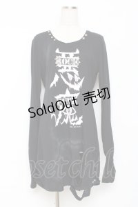 SEX POT ReVeNGe / 悪魔プリントダメージ入りロングカットソー M 黒 Y-25-11-26-106-SP-TO-SZ-ZS