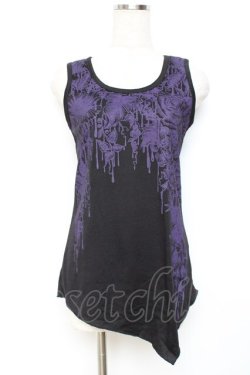 画像1: ALGONQUINS / ボタニカル柄ptタンクトップ F 黒×紫 Y-25-11-26-120-AL-TO-SZ-ZY