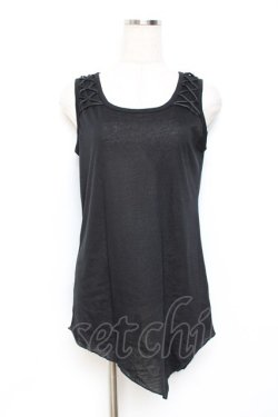 画像1: ALGONQUINS / グログランレースアップノースリーブトップス F 黒 Y-25-11-26-121-AL-TO-SZ-ZY