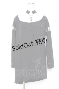 ALGONQUINS / チョーカーチェーン付き編み上げBIGカットソー F 黒 Y-25-11-26-122-AL-TO-SZ-ZS