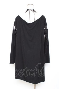 画像2: ALGONQUINS / チョーカーチェーン付き編み上げBIGカットソー F 黒 Y-25-11-26-122-AL-TO-SZ-ZY