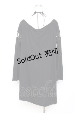 画像2: ALGONQUINS / チョーカーチェーン付き編み上げBIGカットソー F 黒 Y-25-11-26-122-AL-TO-SZ-ZS