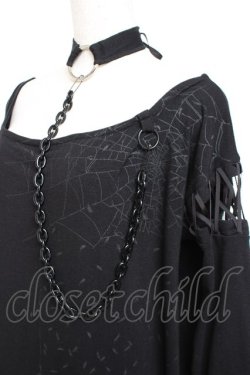 画像3: ALGONQUINS / チョーカーチェーン付き編み上げBIGカットソー F 黒 Y-25-11-26-122-AL-TO-SZ-ZY