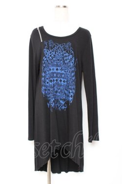 画像1: ALGONQUINS / 肩ZIPプリントロングカットソー F 黒×青 Y-25-11-26-123-AL-TO-SZ-ZY