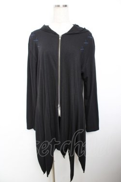 画像1: ALGONQUINS / 十字刺繍変形ロングパーカー F 黒 Y-25-11-26-130-AL-TO-SZ-ZY