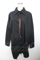 Deorart / ネクタイ付き燕尾ロングシャツ L 黒 Y-25-11-26-135-PU-BL-SZ-ZY