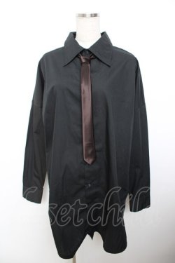 画像1: Deorart / ネクタイ付き燕尾ロングシャツ L 黒 Y-25-11-26-135-PU-BL-SZ-ZY